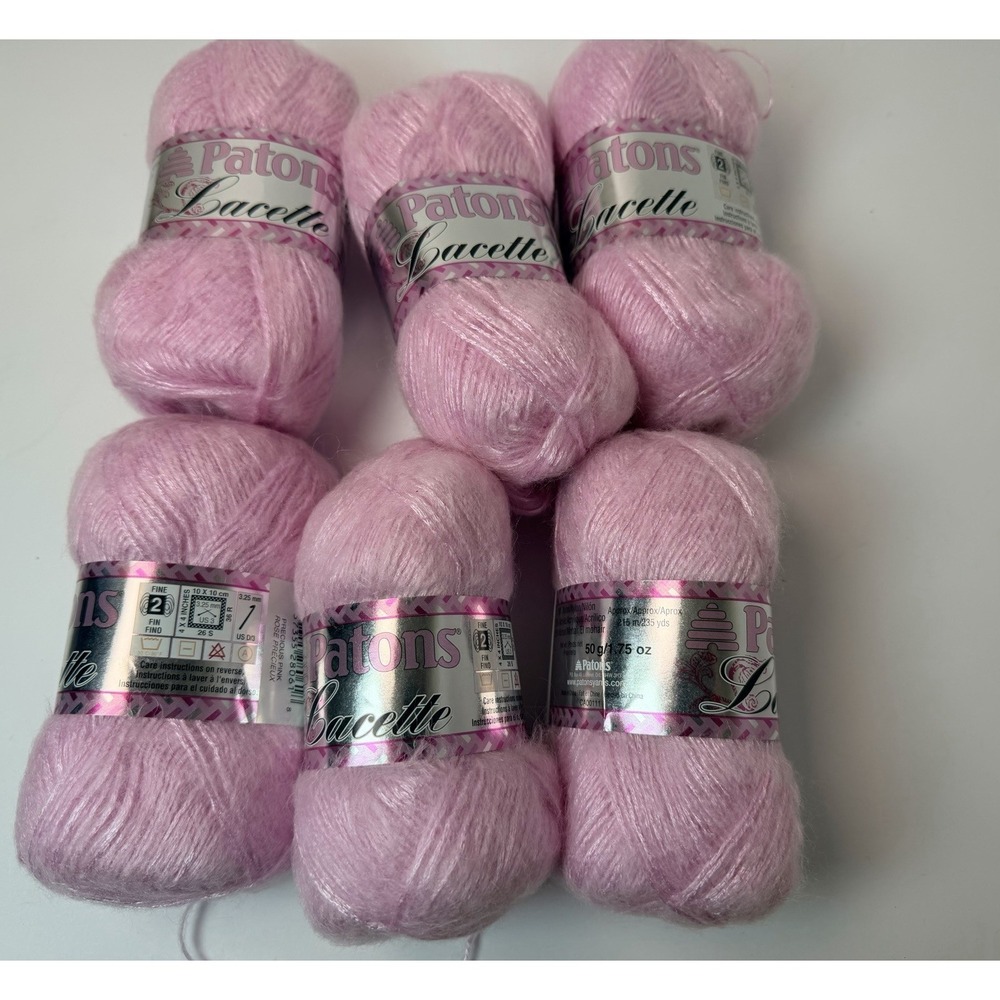 Patons Lucette Yarn Precious Pink Nylon Acrylic Mohair Blend 50g 235 Yd Lot Of 6